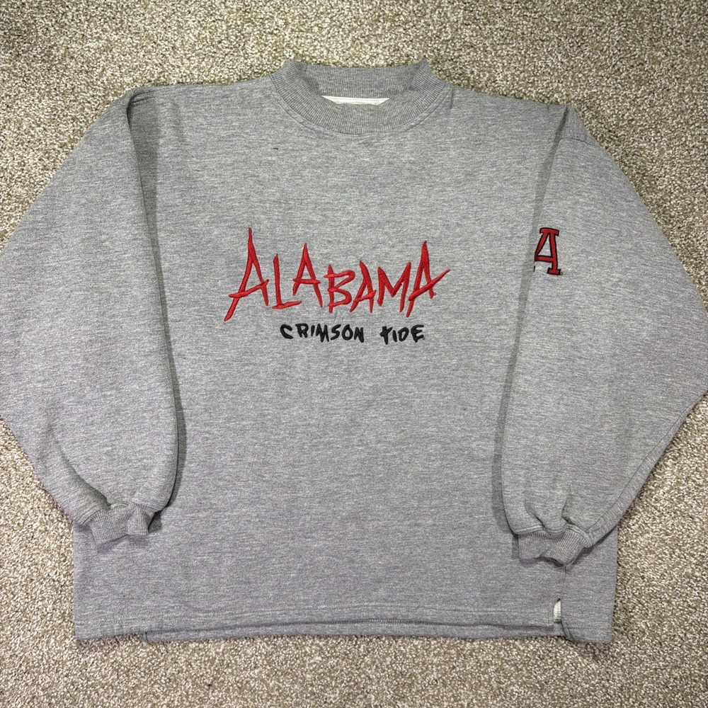 Vintage Alabama Crimson Tide Sweatshirt Loose Fit Large Gray Embroidered Classic